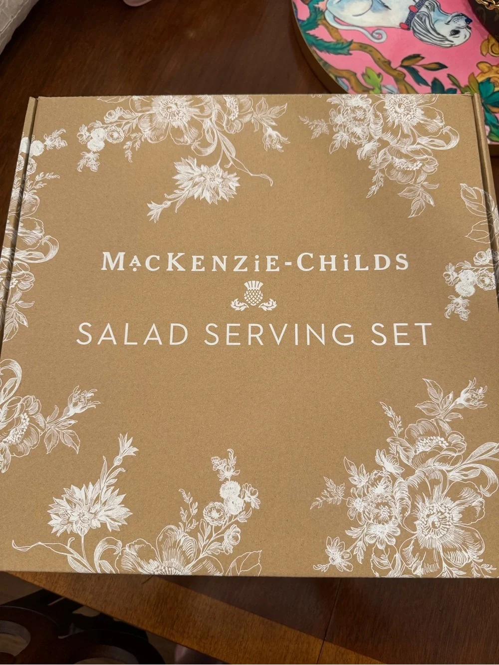 NIB MacKenzie-Childs Royal Check Salad Serving Set